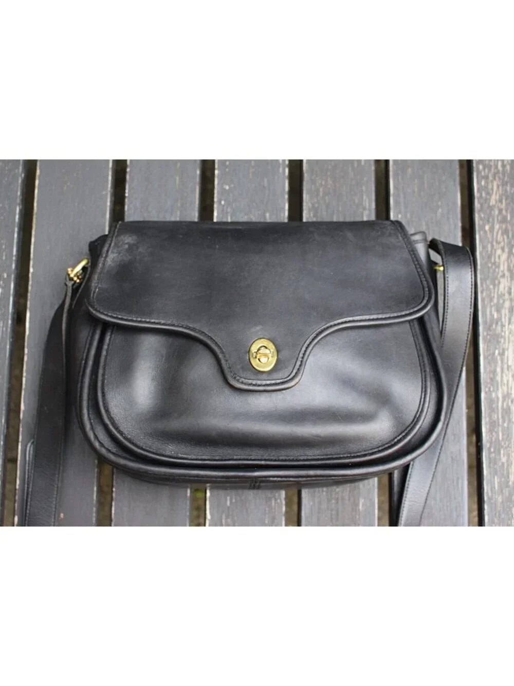 Coach Vintage - Lenox Crossbody Bag 9918, Black + Brass Turnlock, USA 1980s